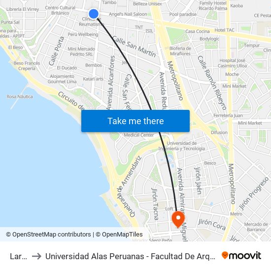 Larco to Universidad Alas Peruanas - Facultad De Arquitectura map