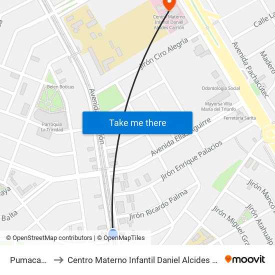 Pumacahua to Centro Materno Infantil Daniel Alcides Carrión map