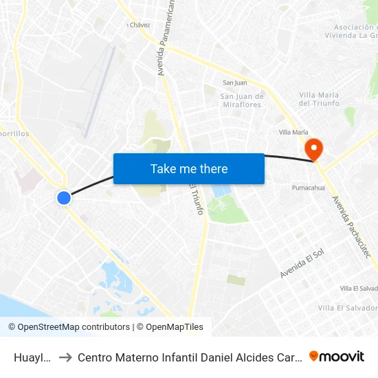 Huaylas to Centro Materno Infantil Daniel Alcides Carrión map