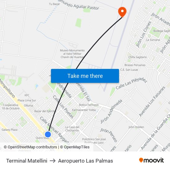 Terminal Matellini to Aeropuerto Las Palmas map