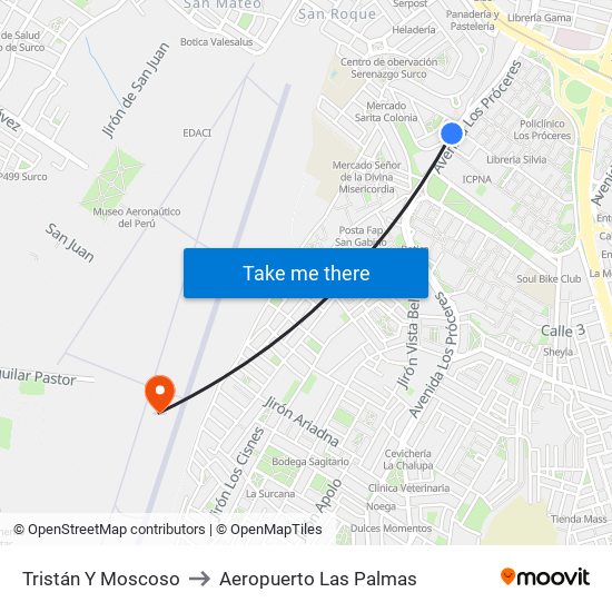 Tristán Y Moscoso to Aeropuerto Las Palmas map