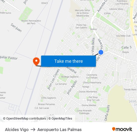 Alcides Vigo to Aeropuerto Las Palmas map