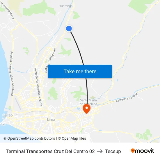 Terminal Transportes Cruz Del Centro 02 to Tecsup map