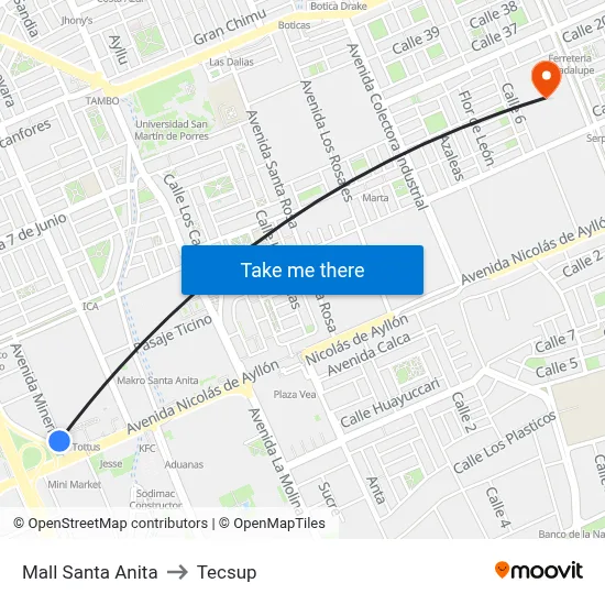 Mall Santa Anita to Tecsup map