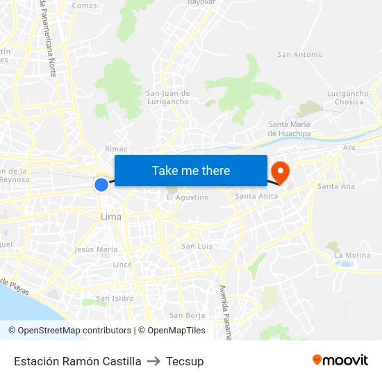 Estación Ramón Castilla to Tecsup map