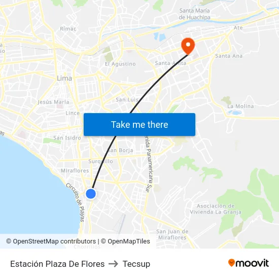 Estación Plaza De Flores to Tecsup map