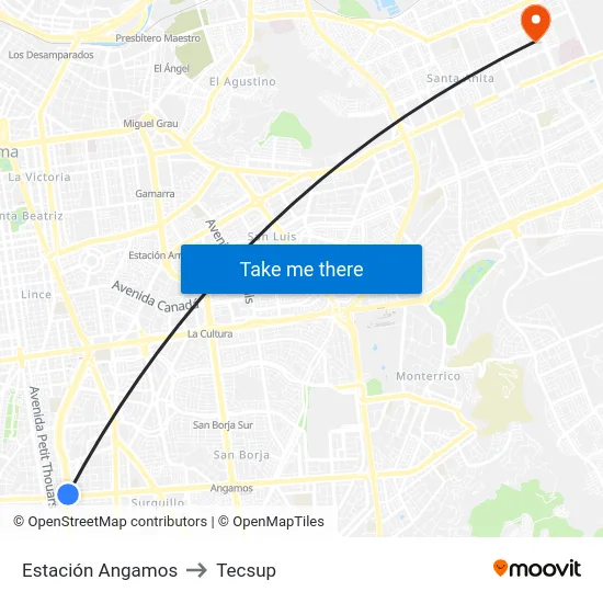 Estación Angamos to Tecsup map