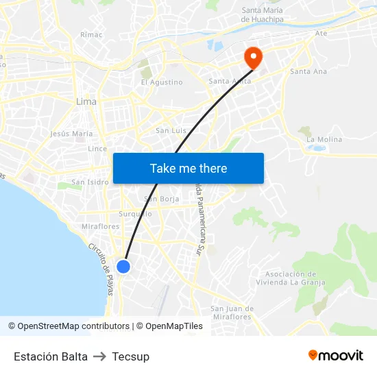 Estación Balta to Tecsup map