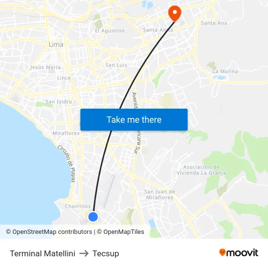 Terminal Matellini to Tecsup map