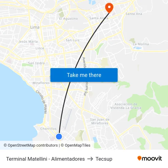 Terminal Matellini - Alimentadores to Tecsup map