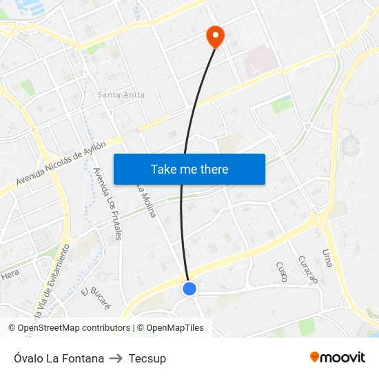 La Fontana to Tecsup map