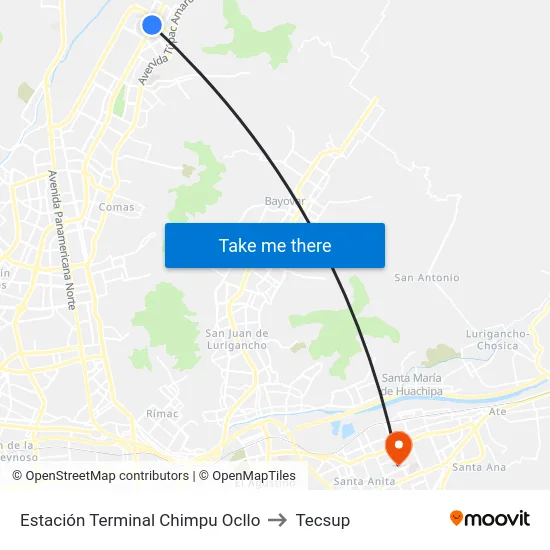 Estación Terminal Chimpu Ocllo to Tecsup map
