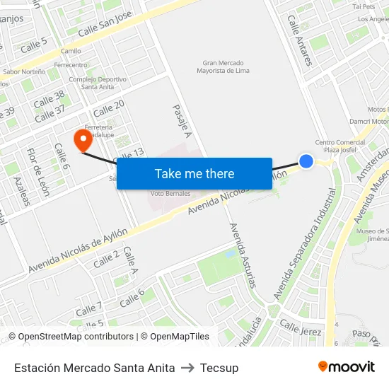 Estación Mercado Santa Anita to Tecsup map
