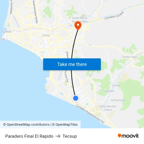 Paradero Final El Rapido to Tecsup map