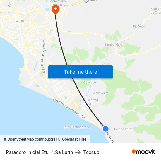 Paradero Inicial Etul 4.Sa Lurín to Tecsup map