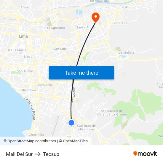 Mall Del Sur to Tecsup map