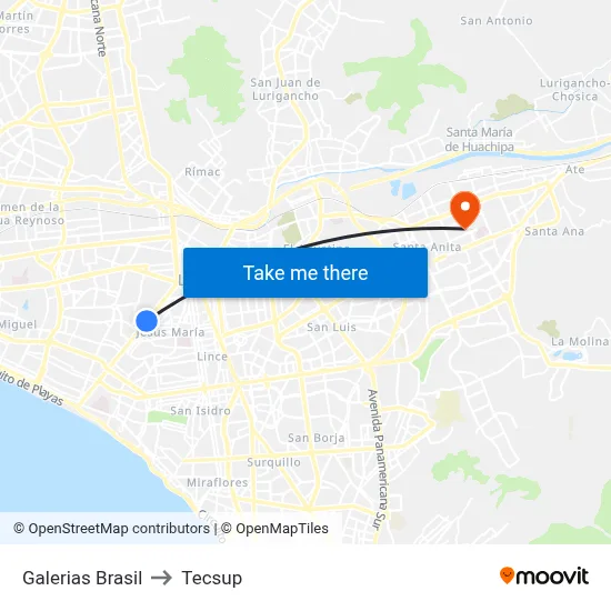 Galerias Brasil to Tecsup map