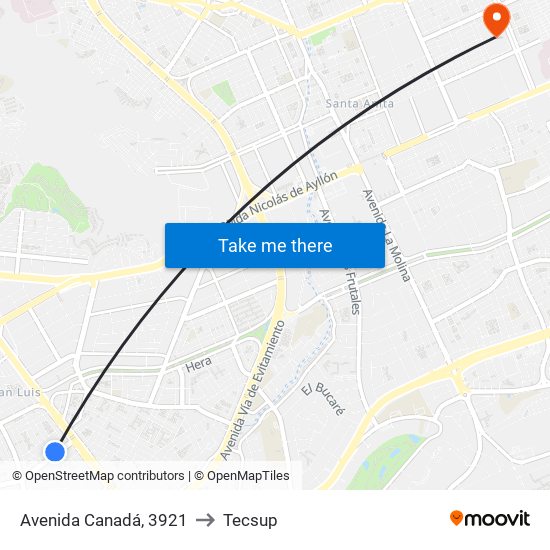 Avenida Canadá, 3921 to Tecsup map