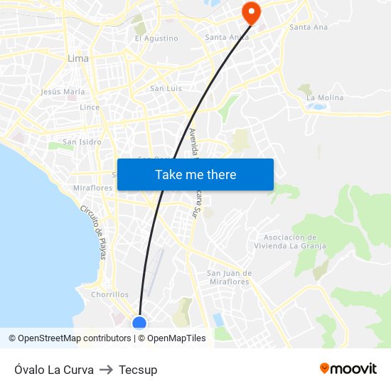 Óvalo La Curva to Tecsup map