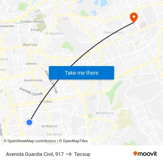 Avenida Guardia Civil, 917 to Tecsup map
