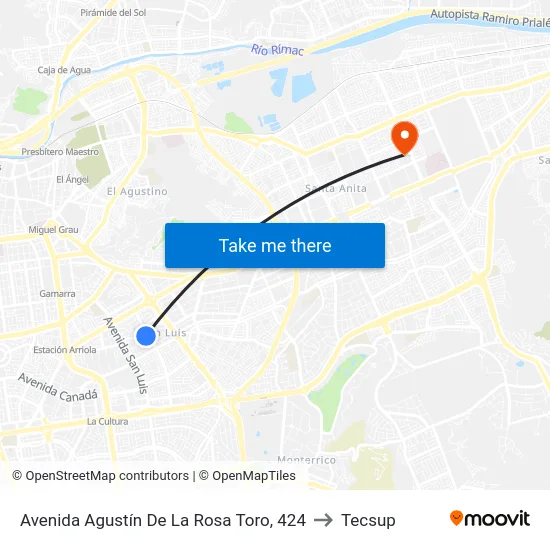 Avenida Agustín De La Rosa Toro, 424 to Tecsup map