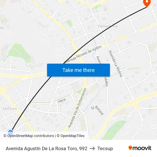 Avenida Agustín De La Rosa Toro, 992 to Tecsup map