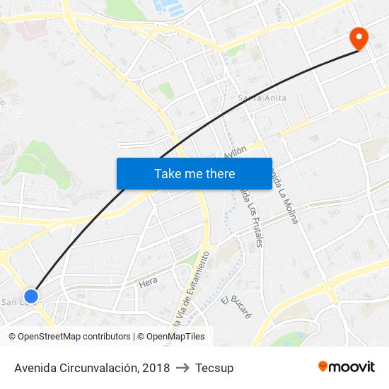 Avenida Circunvalación, 2018 to Tecsup map