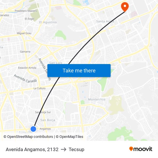 Avenida Angamos, 2132 to Tecsup map