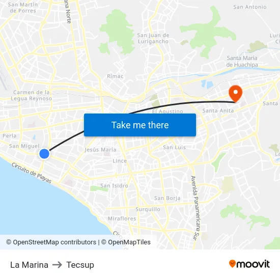 La Marina to Tecsup map