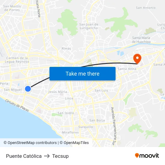 Puente Católica to Tecsup map