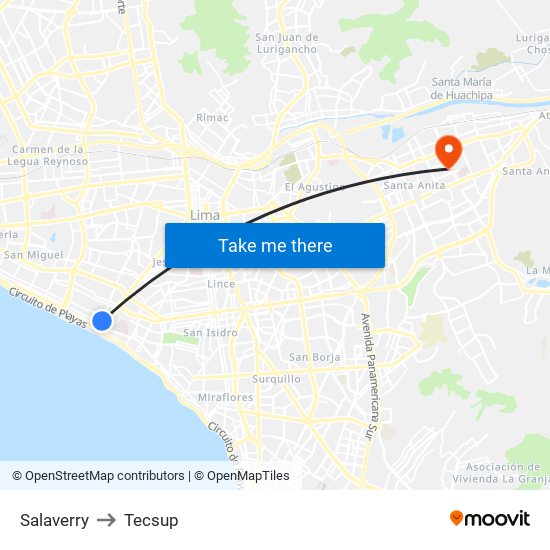 Salaverry to Tecsup map