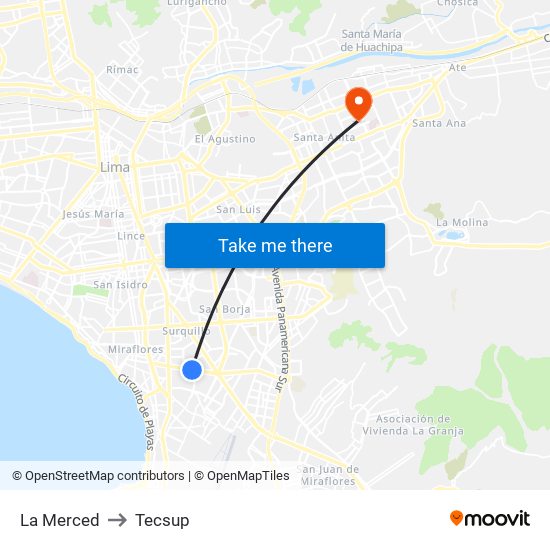 La Merced to Tecsup map