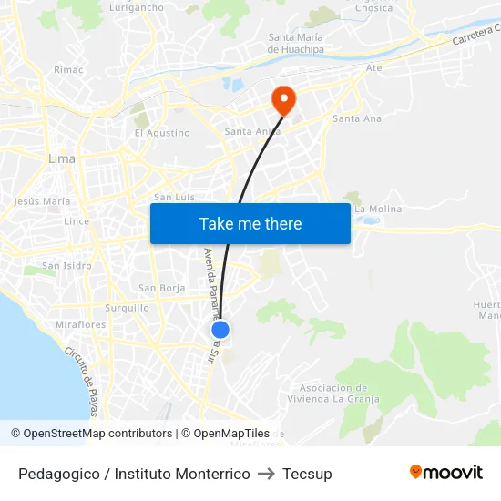 Pedagogico / Instituto Monterrico to Tecsup map