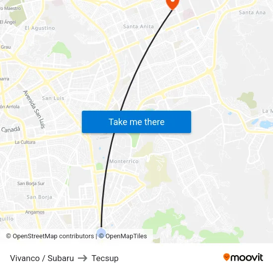 Vivanco / Subaru to Tecsup map