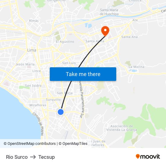 Rio Surco to Tecsup map