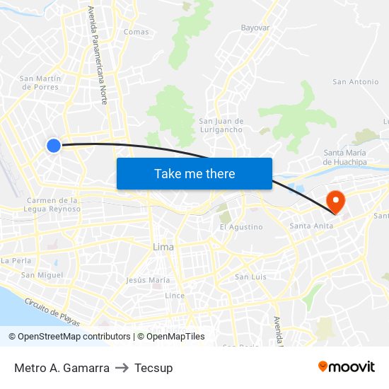 Metro A. Gamarra to Tecsup map