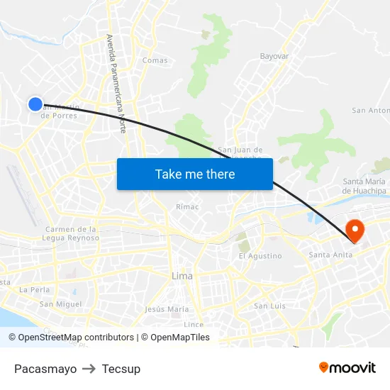 Pacasmayo to Tecsup map