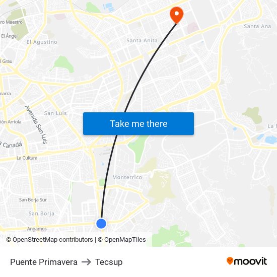 Puente Primavera to Tecsup map