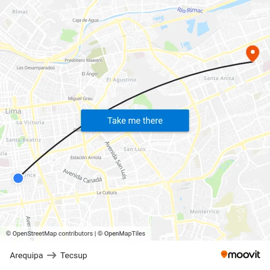 Arequipa to Tecsup map