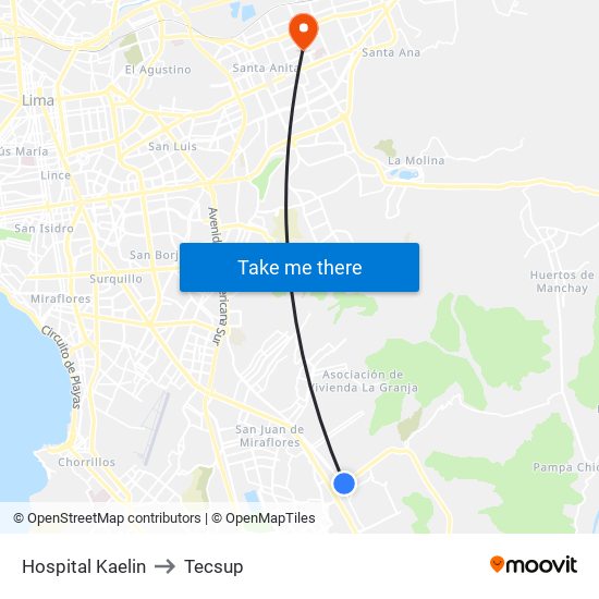 Hospital Kaelin to Tecsup map