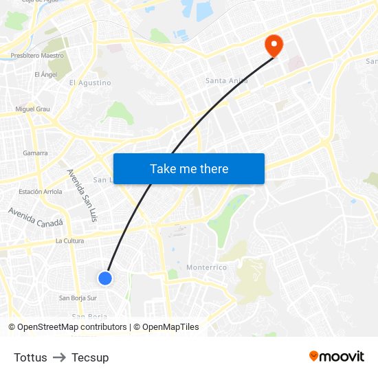 Tottus to Tecsup map
