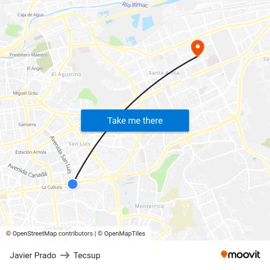 Javier Prado to Tecsup map