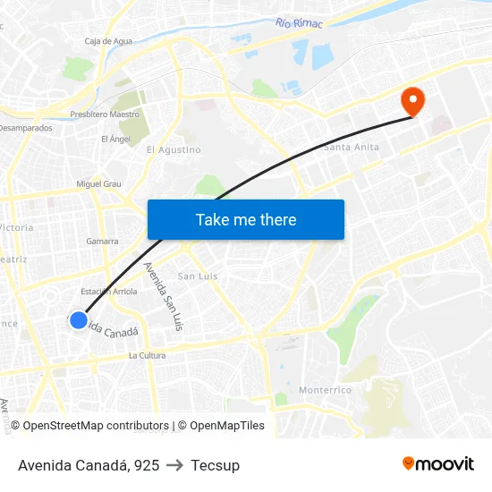 Avenida Canadá, 925 to Tecsup map