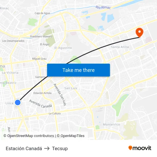 Estación Canadá to Tecsup map