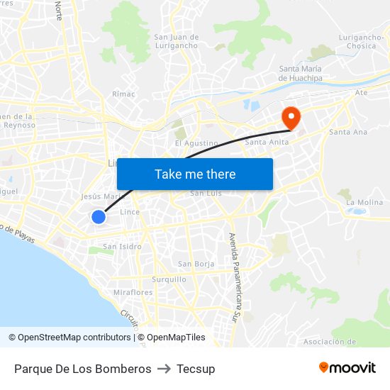 Parque De Los Bomberos to Tecsup map