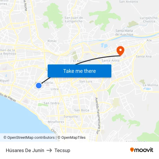 Húsares De Junín to Tecsup map
