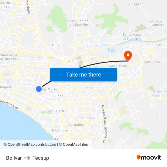 Bolívar to Tecsup map