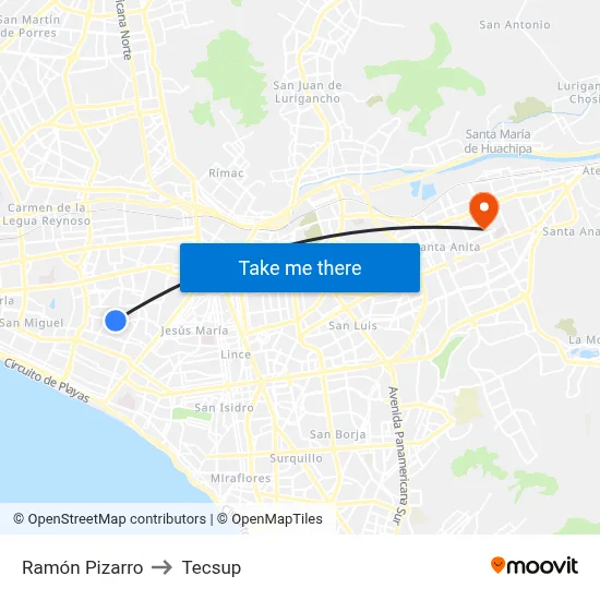 Ramón Pizarro to Tecsup map
