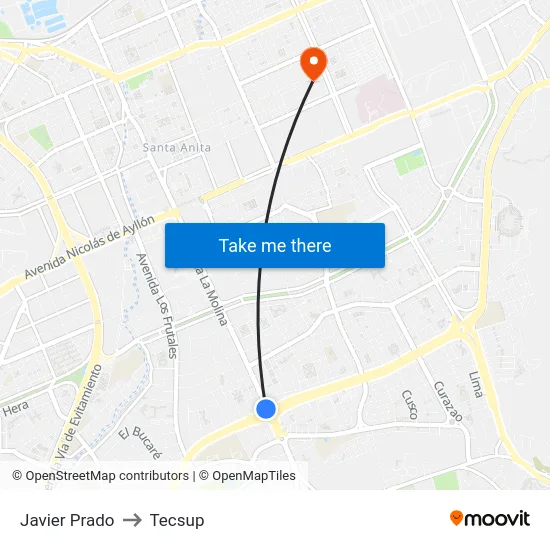 Javier Prado to Tecsup map