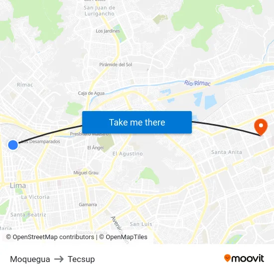Moquegua to Tecsup map